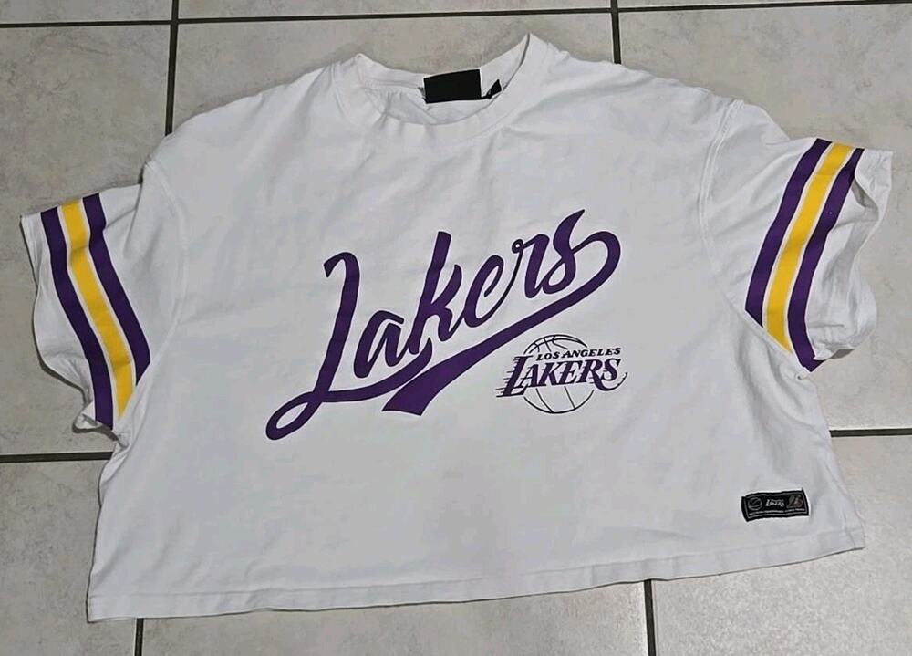 Los Angeles Lakers NBA T Shirt womens XL White Purple Gold Graphic Basketball